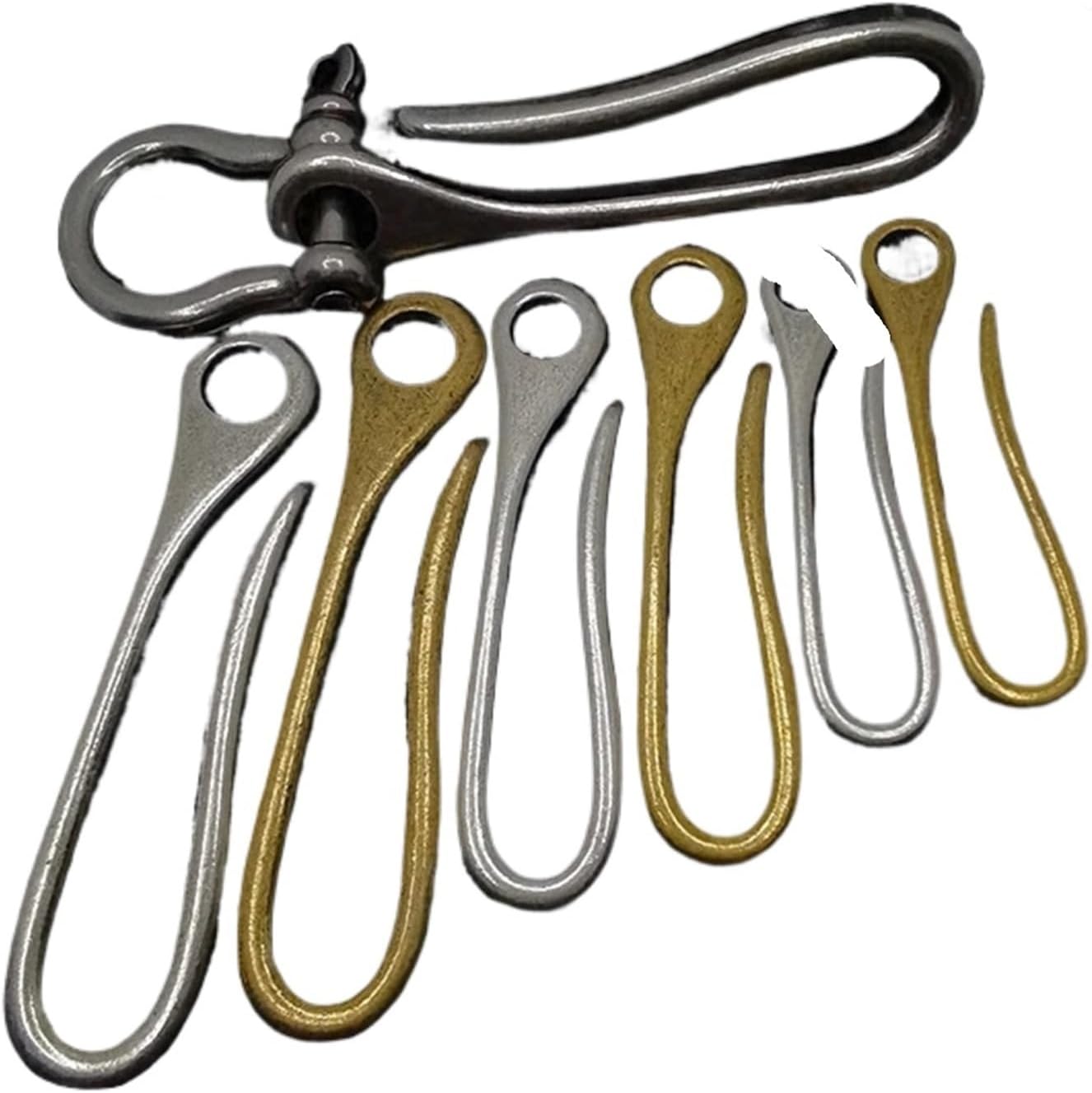 Fish Hook Keychain 10Pcs 50-70mm AntiqueSilver/Bronze U Hook Jeans Belt Fish Hooks Wallet Keychain Hanger