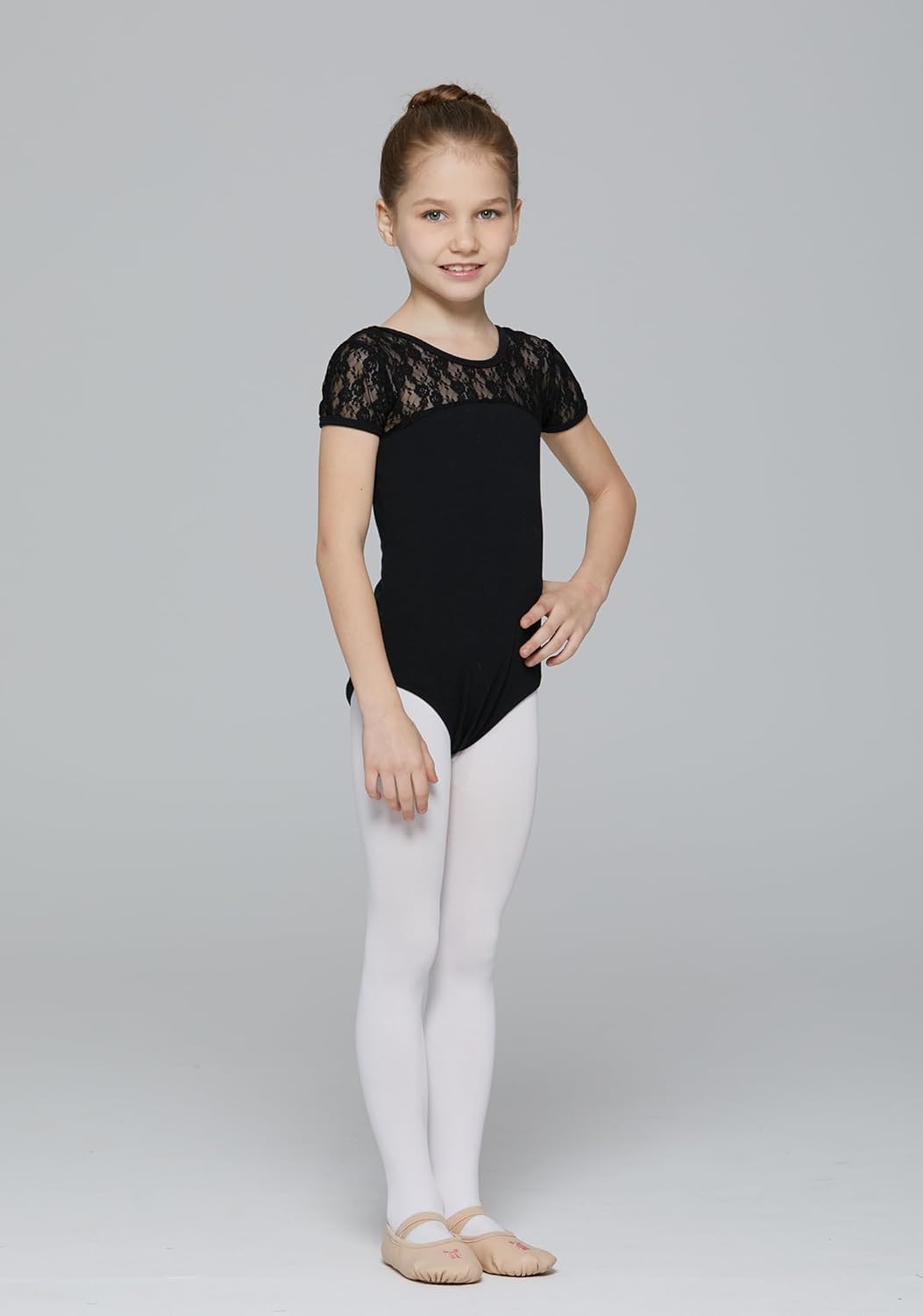 MdnMd Girls Ballet Dance Neck Lace Leotard for Toddler Gymnastic with Bow Back Cap Sleeve - Image 3
