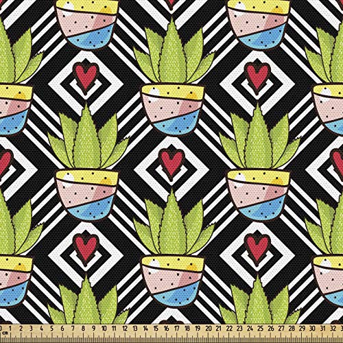 ABAKUHAUS Kaktus Gewebe als Meterware, Pflanzen Töpfe Love Theme, Schön Gewebten Stoff für Polster und Wohnaccessoires, 1M (148x100cm), Schwarz Grün Rot ABAKUHAUS Kaktus Gewebe als Meterware, Pflanzen Töpfe Love Theme, Schön Gewebten Stoff für Polster und Wohnaccessoires, 1M (148x100cm), Schwarz Grün Rot