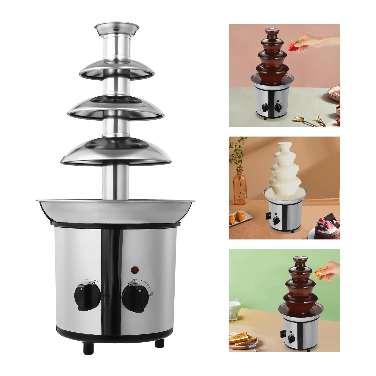 Chocolate Fountain Machine 4 Tier Stainless Steel Luxury Cheese Cascading Fondue, for Cafes, Hotels, Milk Tea Stores, Juice Stores, Family Gatherings, Etc