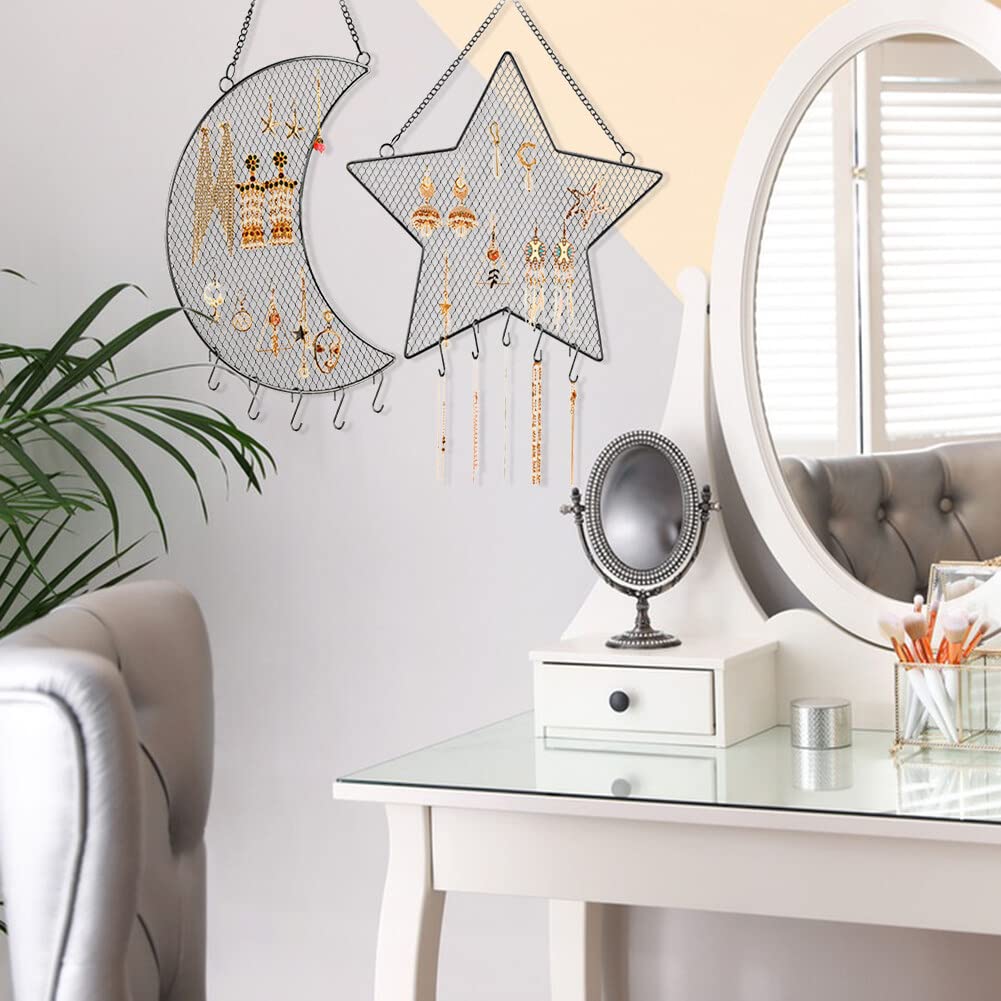 Présentoir Bijoux Mural Lolalet - Porte Bijoux En Bois Avec Crochets Pour Colliers, Boucles D'Oreilles - Brun