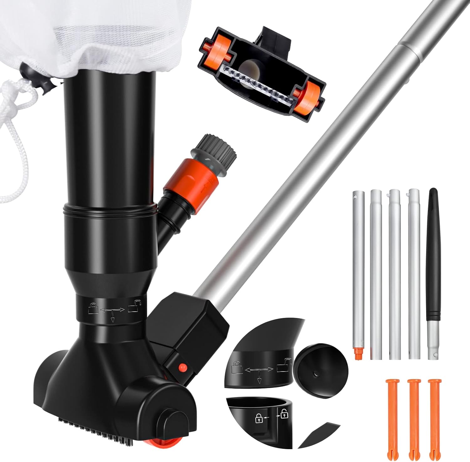 PooLuck 2022 Upgraded Portable Pool Vacuum Jet Underwater Cleaner W/Brush Bag, 5 Section Pole