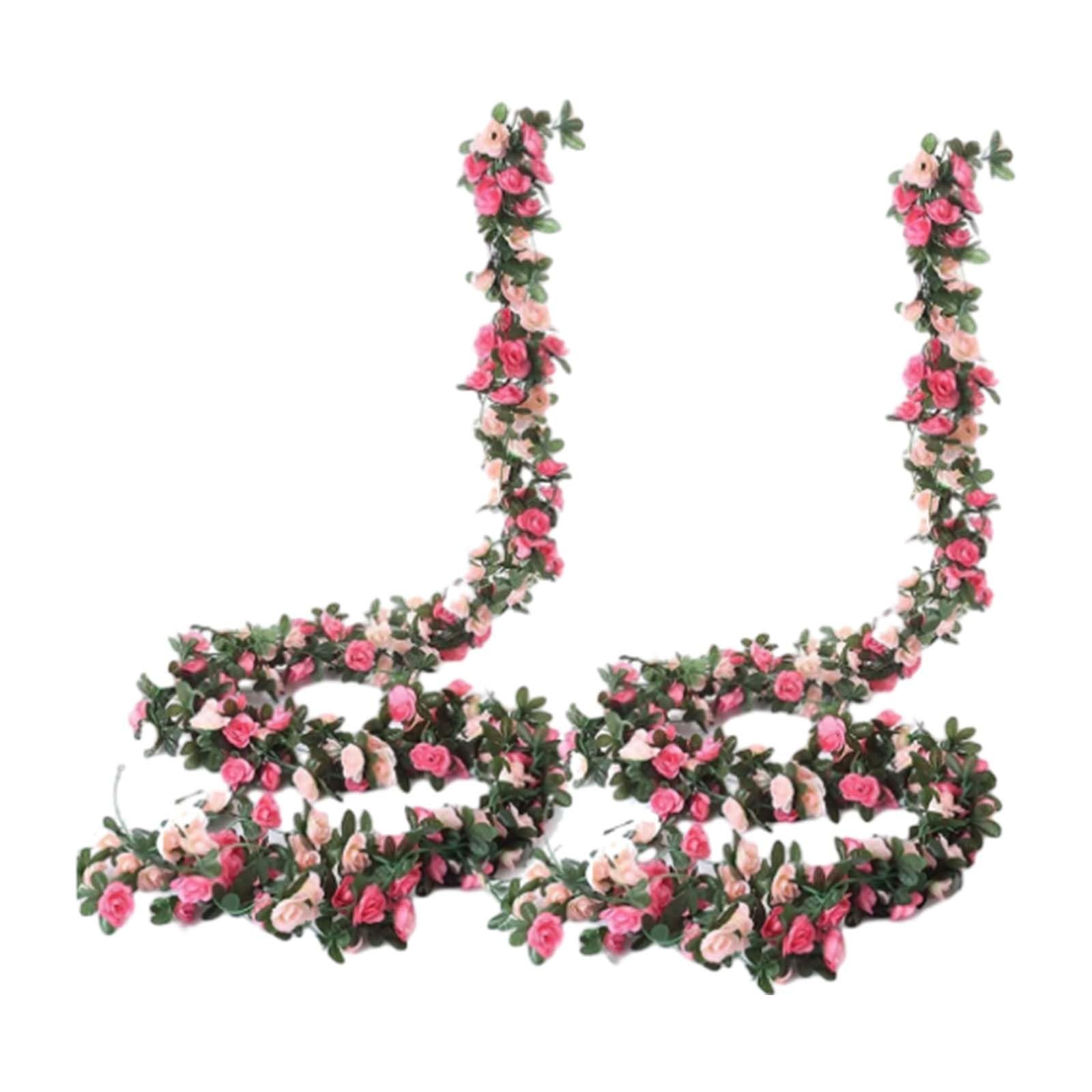 2 Pack 8.2 FT Rose Vine Flowers Artificial Flower Hanging Rose Home Decor Flower Arch Frame (Pink, One Size)