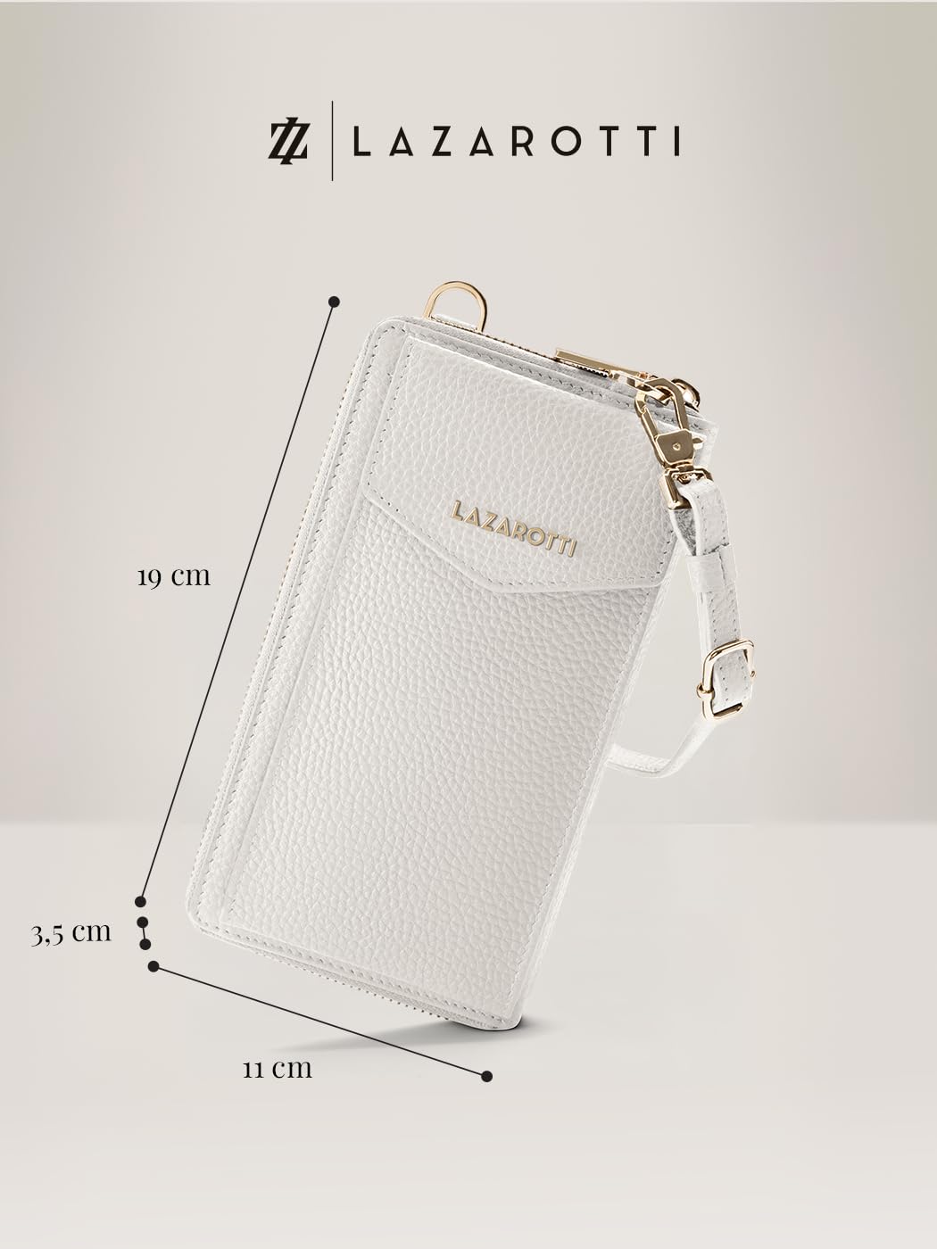 Lazarotti Bologna XL Portafoglio da donna in pelle e custodia per cellulare (2 in 1), 16 scomparti per carte di credito, da appendere con protezione RFID, 19 x 11 x 3,5 cm, bianco, Mittelgroß,