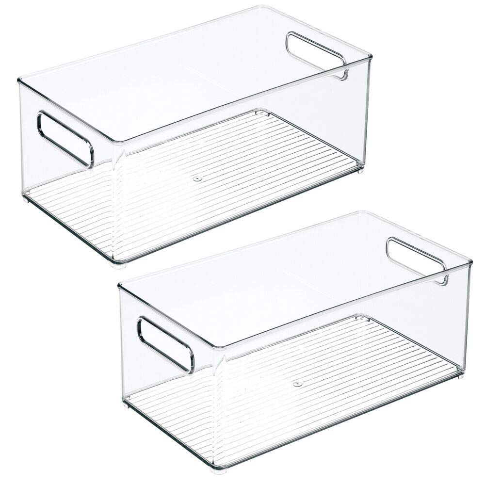 mDesign Tiefe Kunststoff-Aufbewahrungsbehälter, Büro-Organisation für Aktenschrank, Schrank, Regale und Schreibtisch – hält Notizblöcke, Stifte, Textmarker und Hefter – 2 Stück – transparent