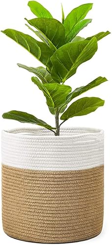 Miniatura 1 de Cesta decorativa tejida para macetas de interior, cesta de almacenamiento de cuerda de algodón con asa, cestas tejidas de yute para plantas de
