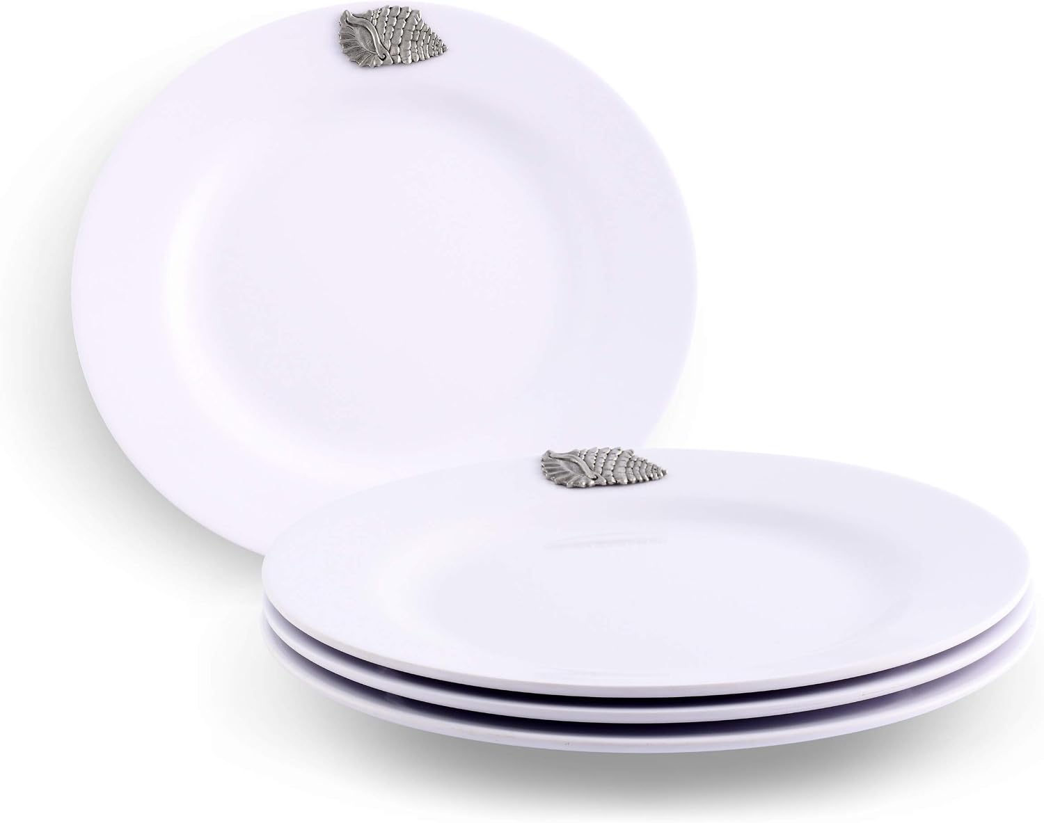 Arthur Court 4-Piece Pewter Sea Shell on Heavyweight and Durable Melamine Plate, for Indoors Outdoors Use, Party and Everyday Use - Ocean Tableware Dinnerware 10 inch Diameter