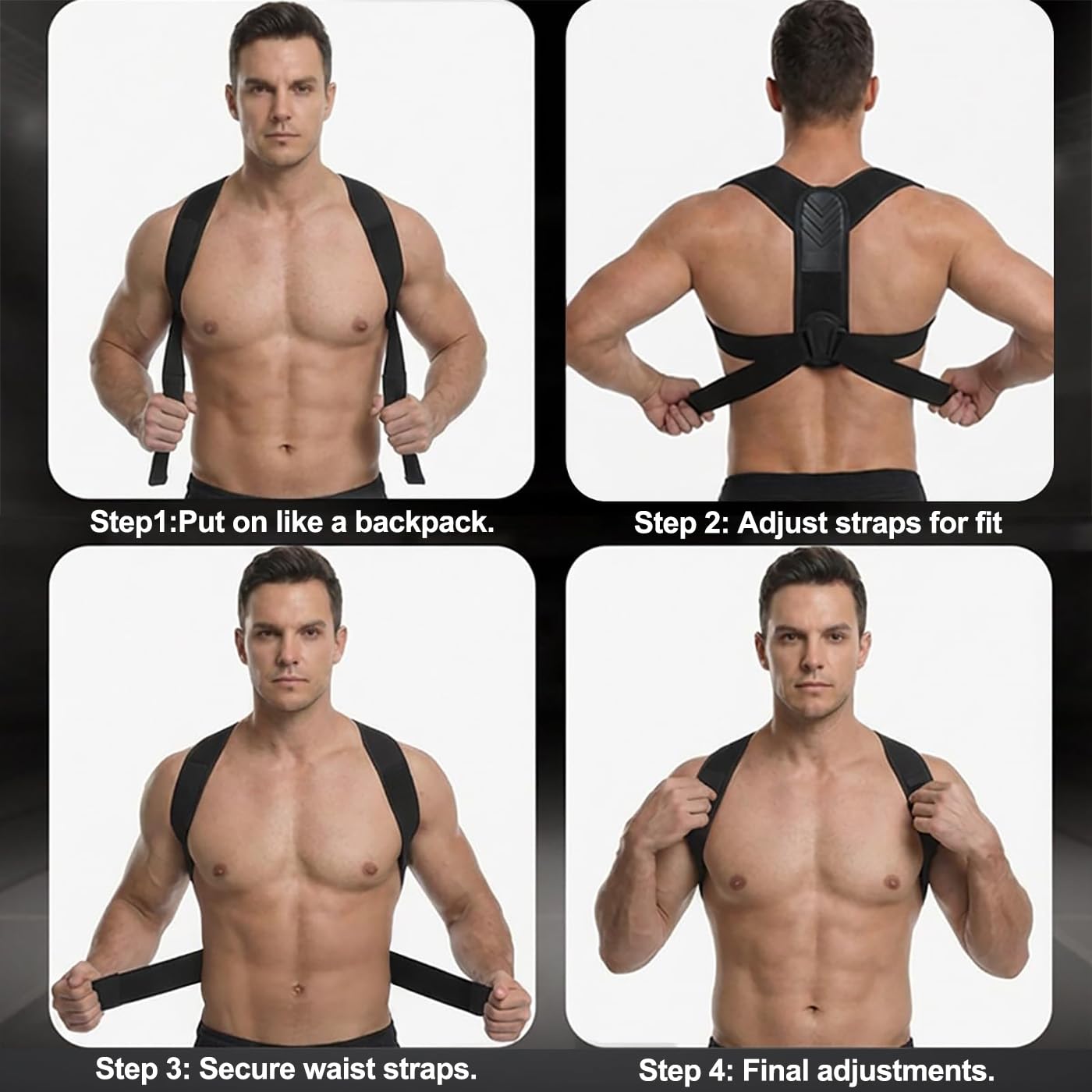Posture Corrector for Men - Upper Back Brace with Reinforced Support Plate, High-Tension Back Straightener to Open Shoulders & Prevent Slouching, Ideal for Gym & Lifting Form