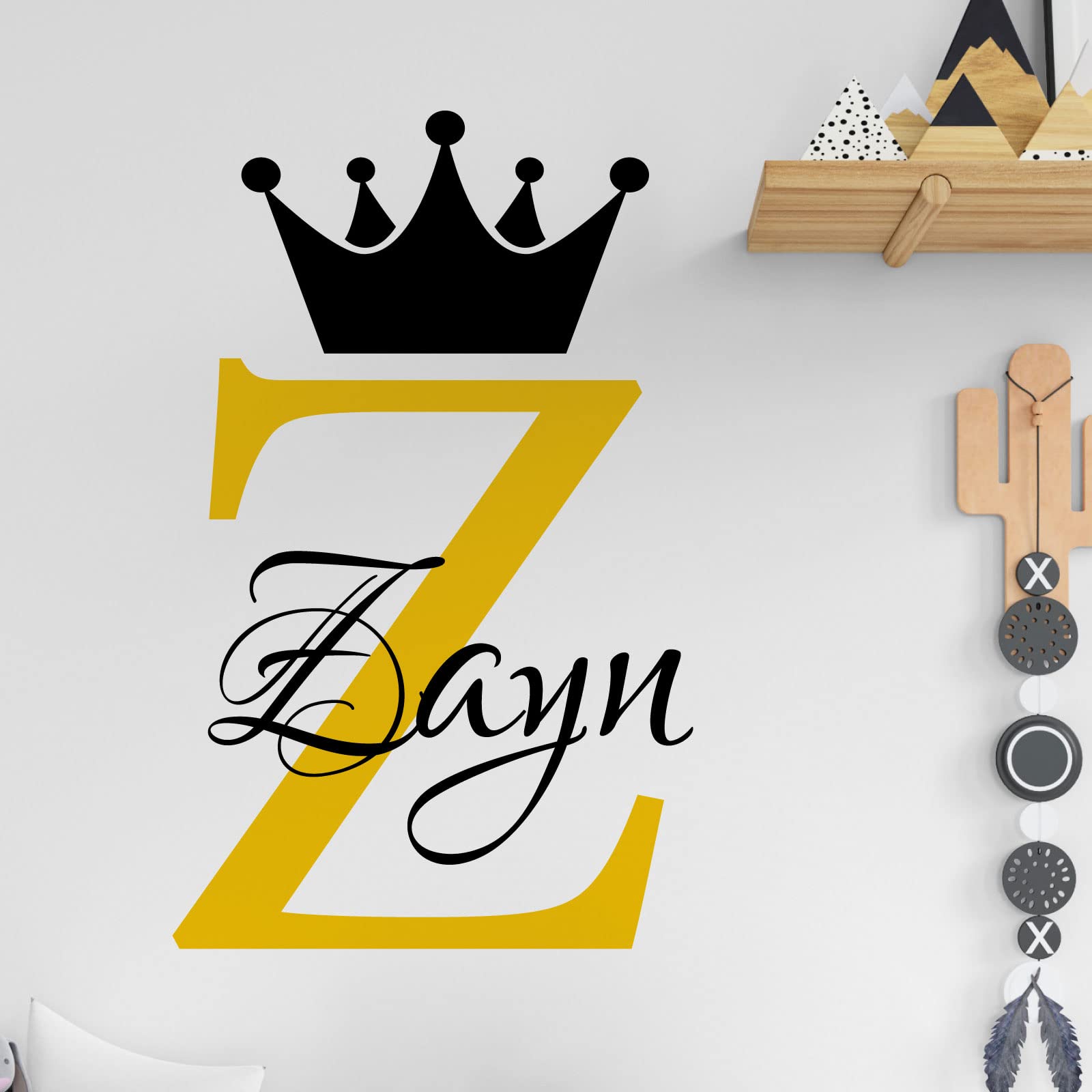 Personalised Name Baby Prince Princess Decal Wall Sticker - Initial Letter Crown [Large] [Sunflower]