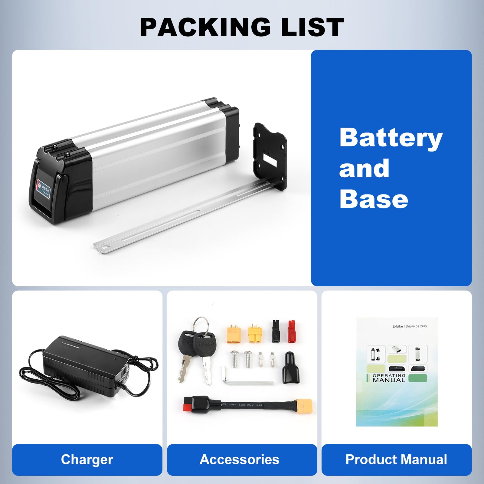48V 15AH Batteria per Bici Elettrica, Silver Fish Batteria Litio Impermeabile e Pieghevole per Bici Elettrica con Scarico a 4 Pin, per Motore da 250W