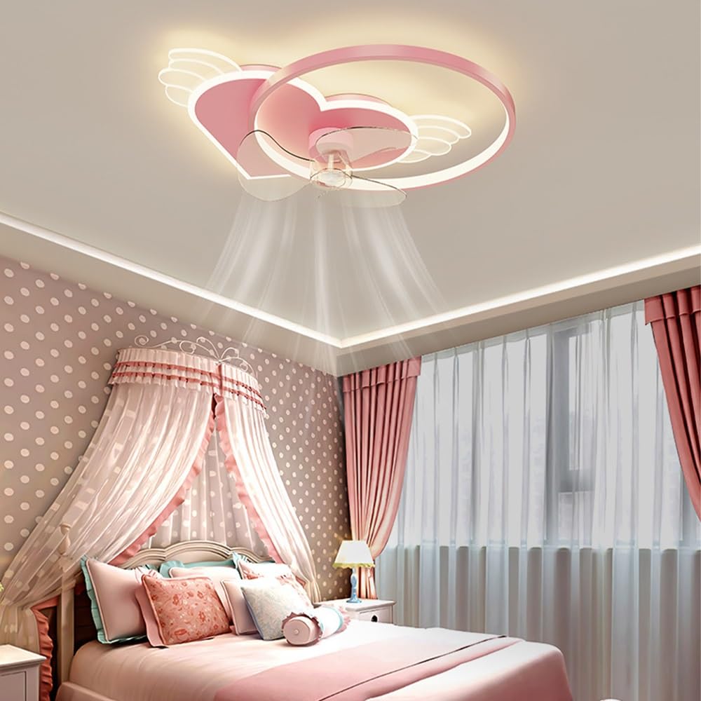 JOJOM Lámpara de Techo LED Regulable Lámpara de Techo Corazón Moderno Niños Lámpara Habitación Infantil con Mando a Distancia Niñas Dibujos Animados Niños Dormitorio Interior Decoración,Rosa,55cm