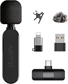 AGPTEK Wireless Lavalier Microphones, Wireless Clip Mic, Lapel Clip-on Microphone for Smartphone, Laptop, Vlog, Recording, Interview, Tiktok, Facebook, YouTube, Live Stream