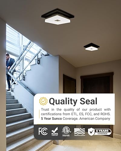 Miniatura 7 de Sunco Lighting Lámpara de techo cuadrada LED de 8 pulgadas de montaje empotrado negro 3000K4000K4500K5000K6500K interruptor CCT seleccionable 1800LM