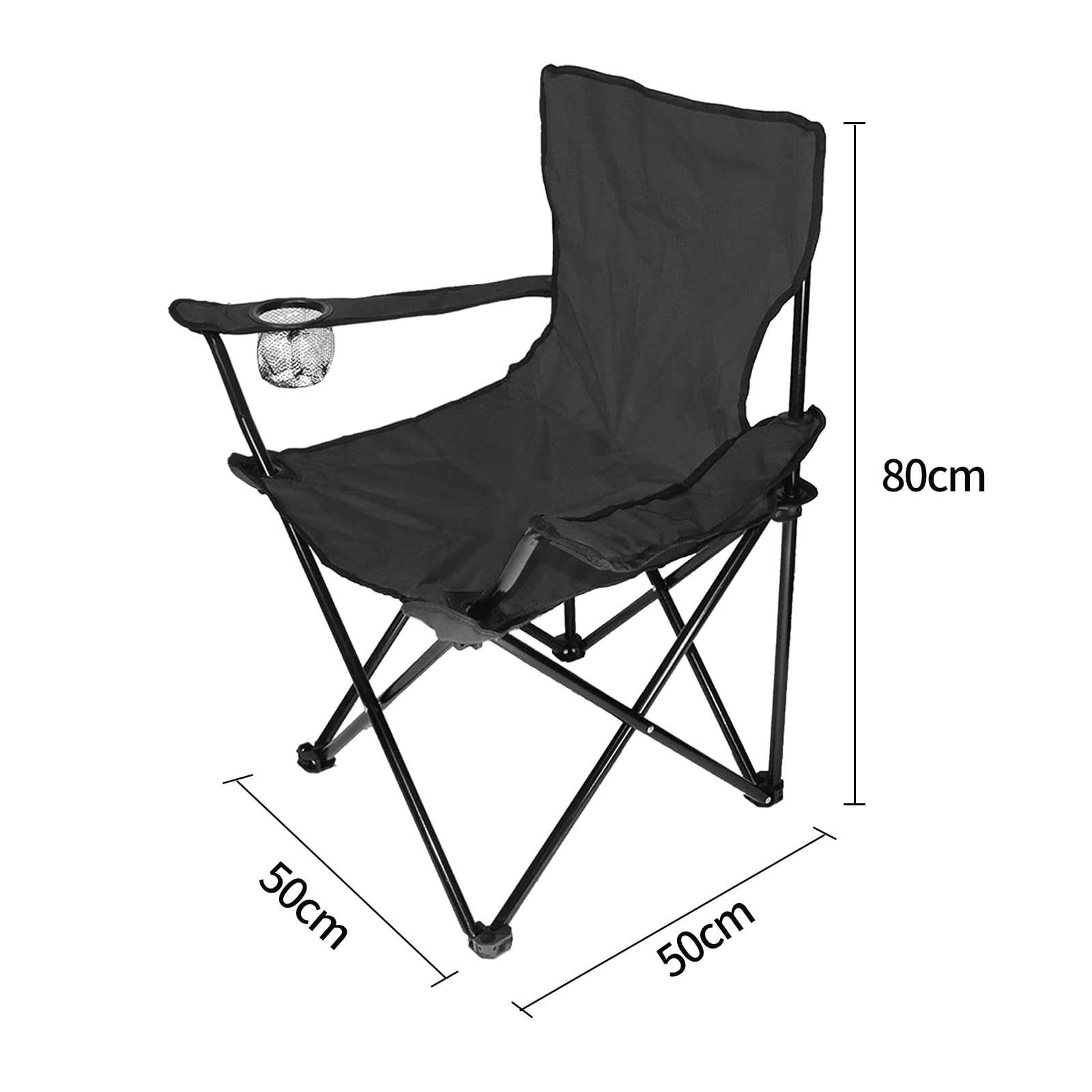 Chaise de Camping Pliante en Plein Air LANTUS, Noir, Style Côtière, Tissu Oxford, Acier Allié, Pliable, Porte-Gobelet Intégré