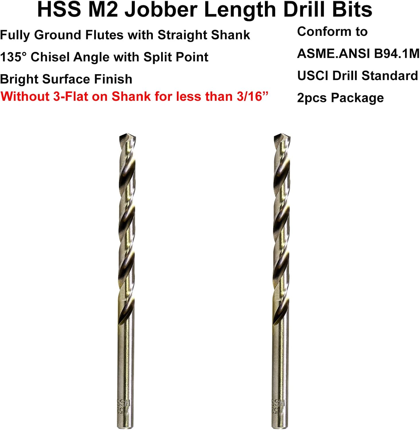 MAXTOOL 5/32" 2pcs Identical Jobber Length Drills HSS M2 Twist Drill Bits Fully Ground Bright Straight Shank Drills; JBF02W13R10P2