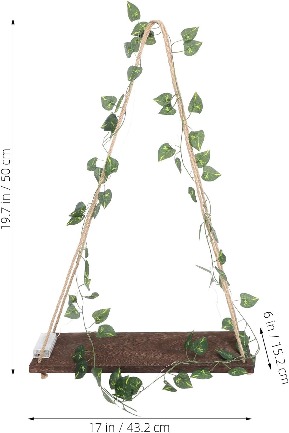 Gadpiparty Wood Wall-Mounted Floating Shelf with LED Strip and Artificial Vine Garland, 2pcs Set, Decorative Storage Rack for Bedroom Living Room Home Décor