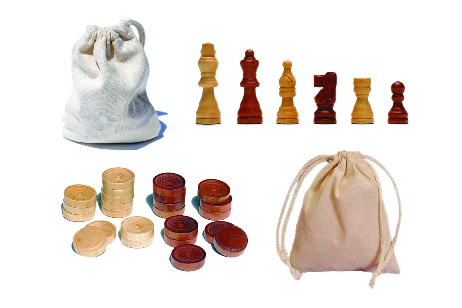 WE Games Wooden Chess and Checkers Pieces Bundle