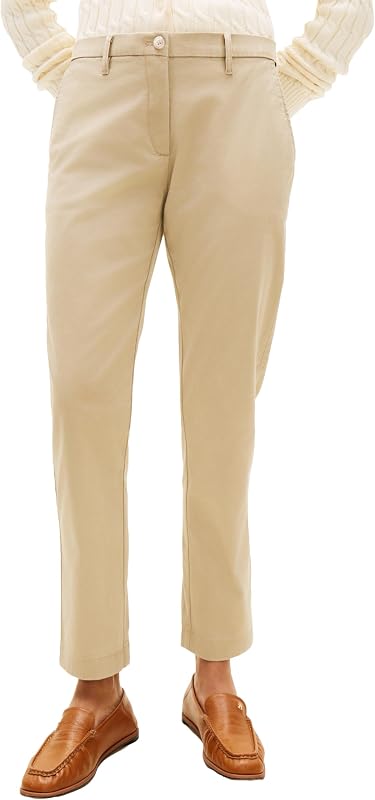 Women's Twill Slim Chino Pants with Stretch Mid Rise Ankle Pants