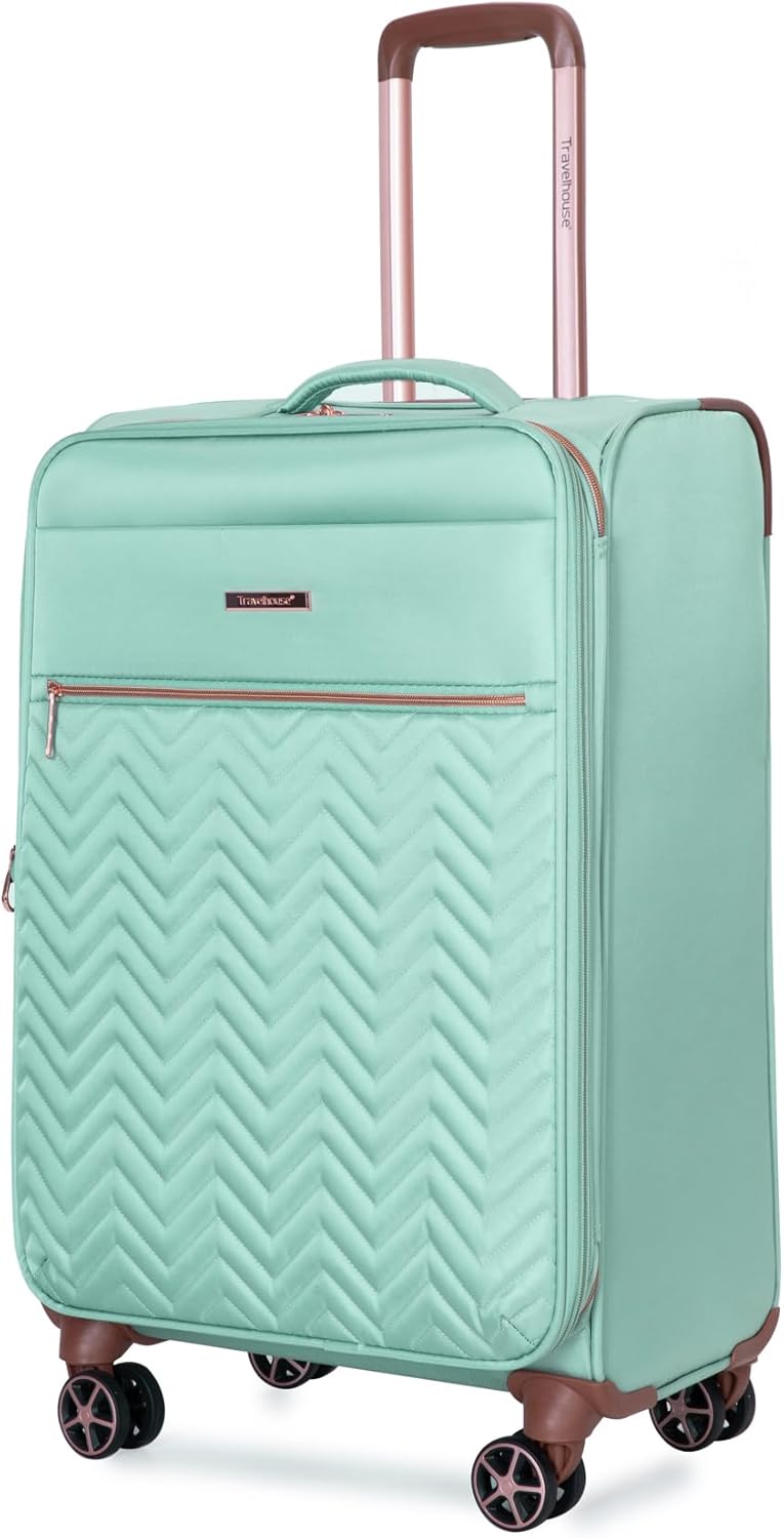 Tripcomp Softside Upright Luggage Set 4 piece, Terylene Expandable Lightweight Suitcase Sets with Double Spinner Wheels (16/20/24/28), Green