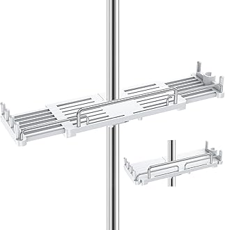 Cosicosy Shower Shelf Hanging, Shower Caddy No Drill Shower Rail Shelf Shower Holders Double Storage for Soap Shampoo Suit 18mm-25mm Shower Rail Length Adjustable (28-44cm), White (TY-K01)