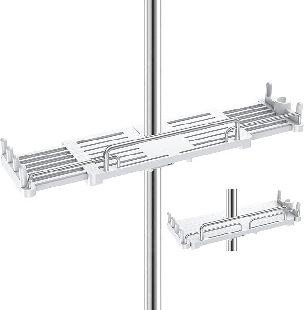 Cosicosy Shower Shelf No Drilling, Shower Caddy Shower Rail Shelf Shower Holders Double Storage for Soap Shampoo Suit 18mm-25mm Shower Rail Length Adjustable (28-44cm)