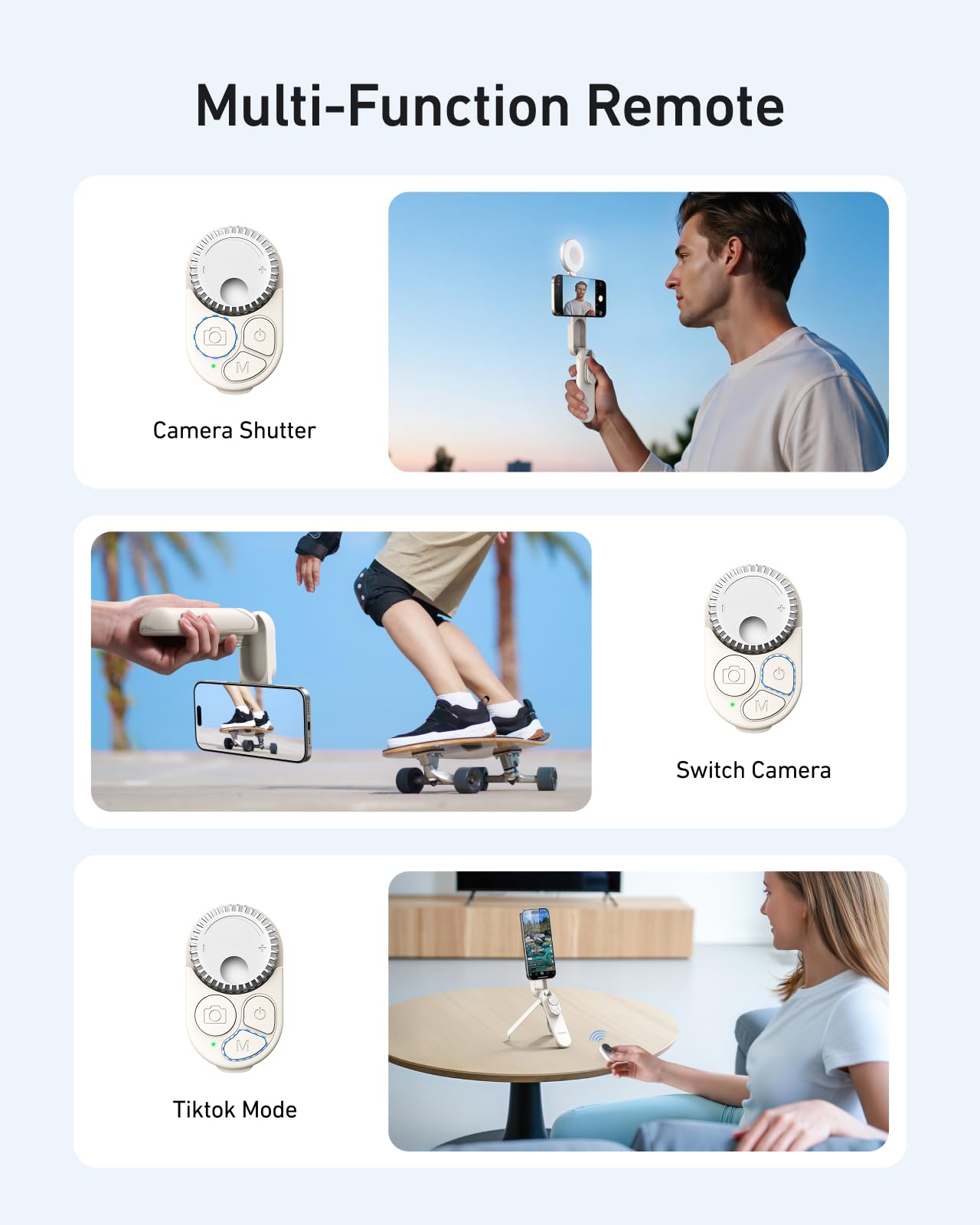 TELESIN Mini Magnétique Perche à Selfie & Trépied Smartphone + C03 Lampe