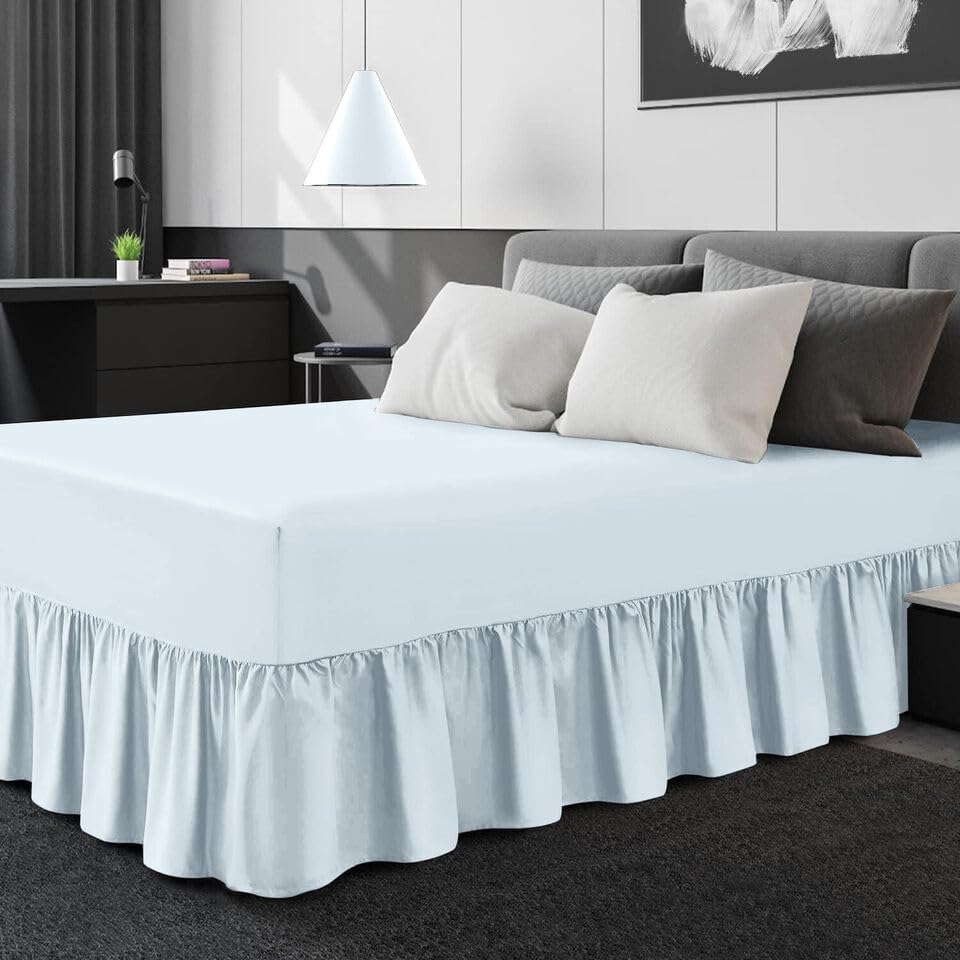 Easy Care Plain Dyed Polycotton Valance Sheet Super Soft Shrinkage Fade Resistant Frilled Valance Bed Skirts Extra Deep Fitted Valance Bed Sheets (Sky Blue, Single)