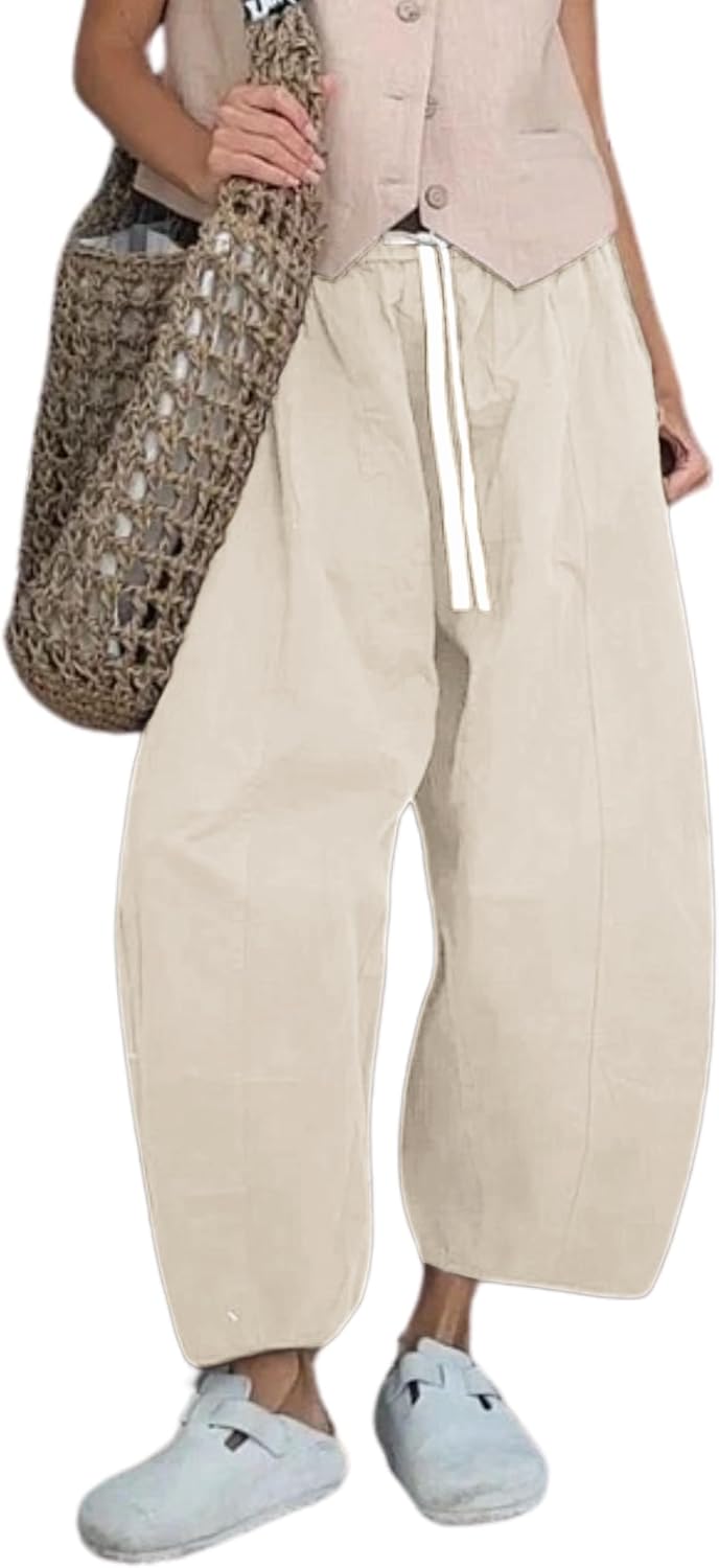 Xiaoxuemeng Barrel Jeans Women Cropped Cotton Wide Leg Pants High Waisted Denim Pants with Pockets