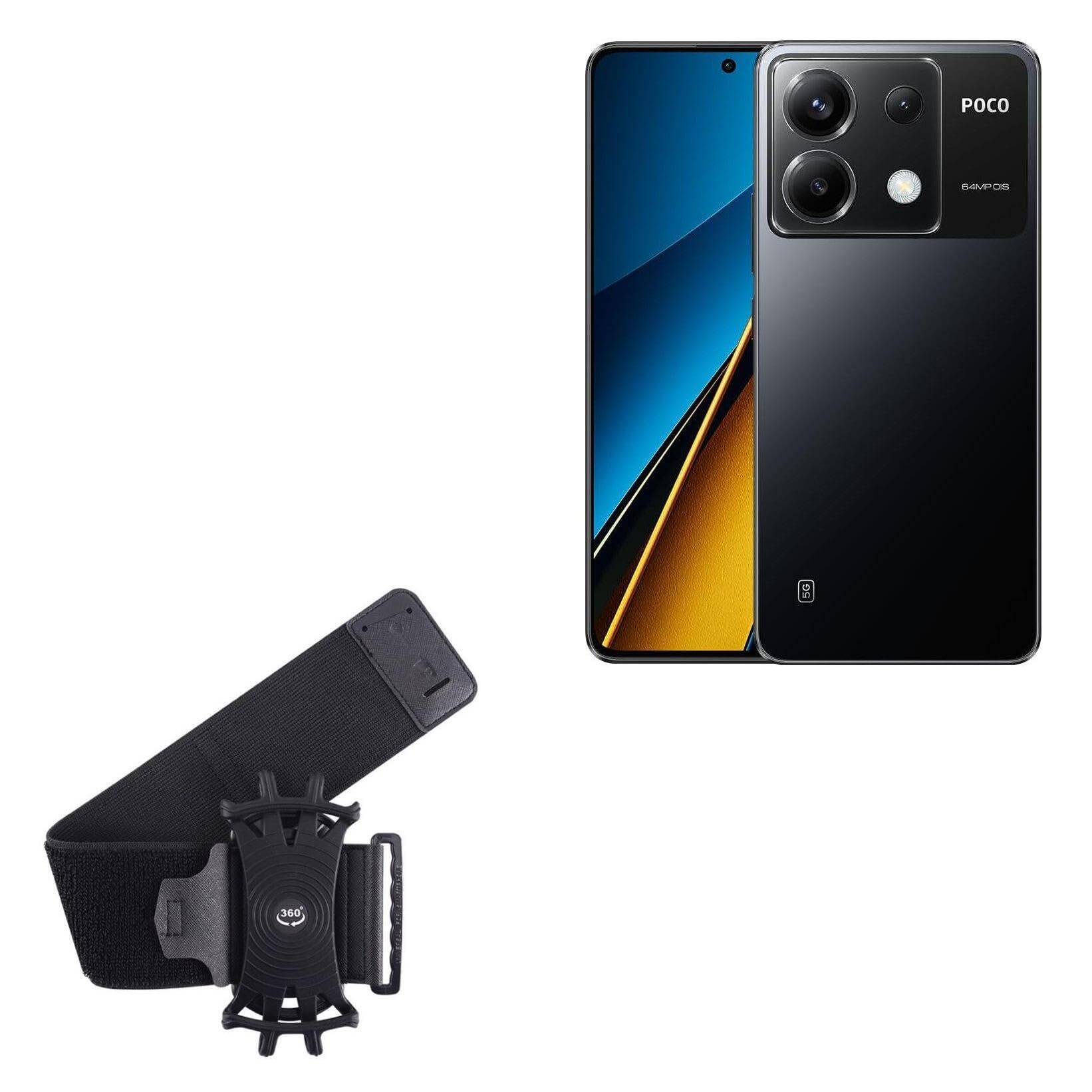 BoxWave Holster Compatible with Xiaomi Poco X6 - ActiveStretch Sport Armband, Adjustable Armband for Workout and Running - Jet Black