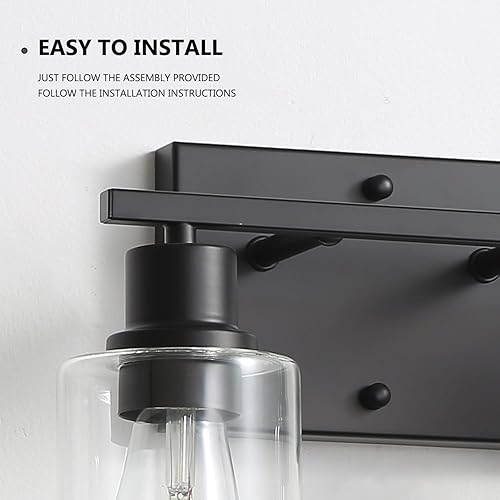 Miniatura 5 de Lámpara de baño de 2 luces, luz negra mate con pantalla de cristal, apliques de pared modernos para baño, espejo, granja, pasillo