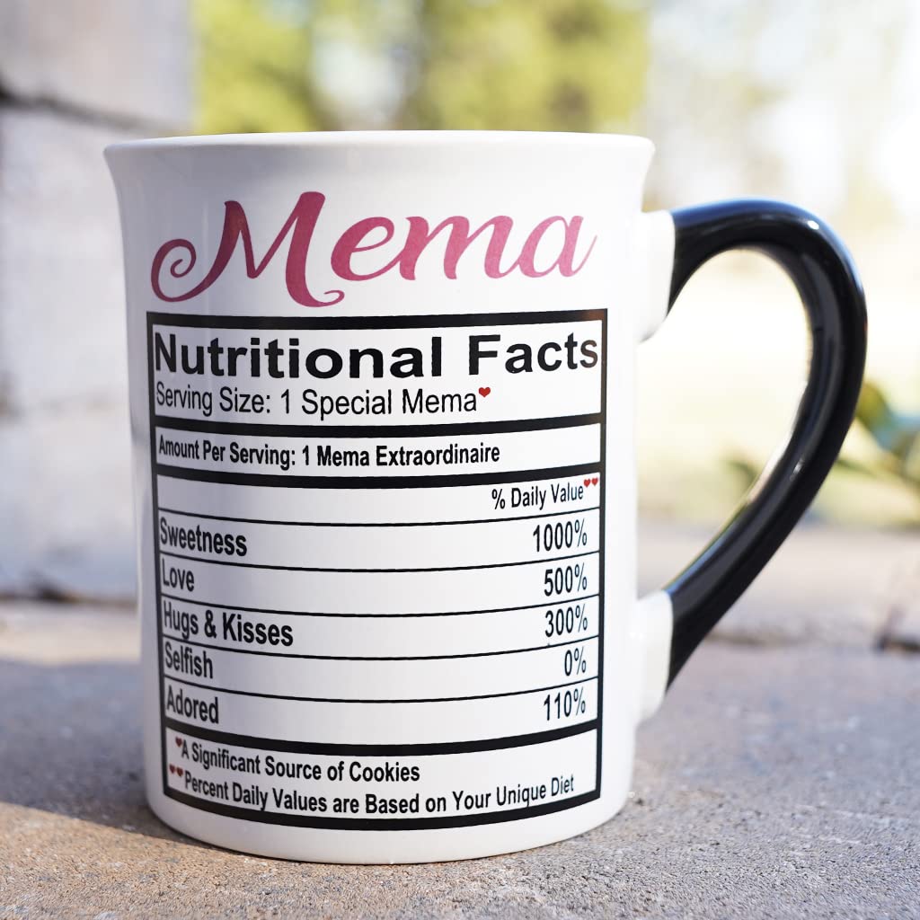 Cottage Creek Mema Mug, 16 oz Black and White Gift Boxed Ceramic Grandma Coffee Cup, Cute Tea Mug and Coffee Mugs for Grandma and Nana, Fun Baby Shower Gifts for Grandparents