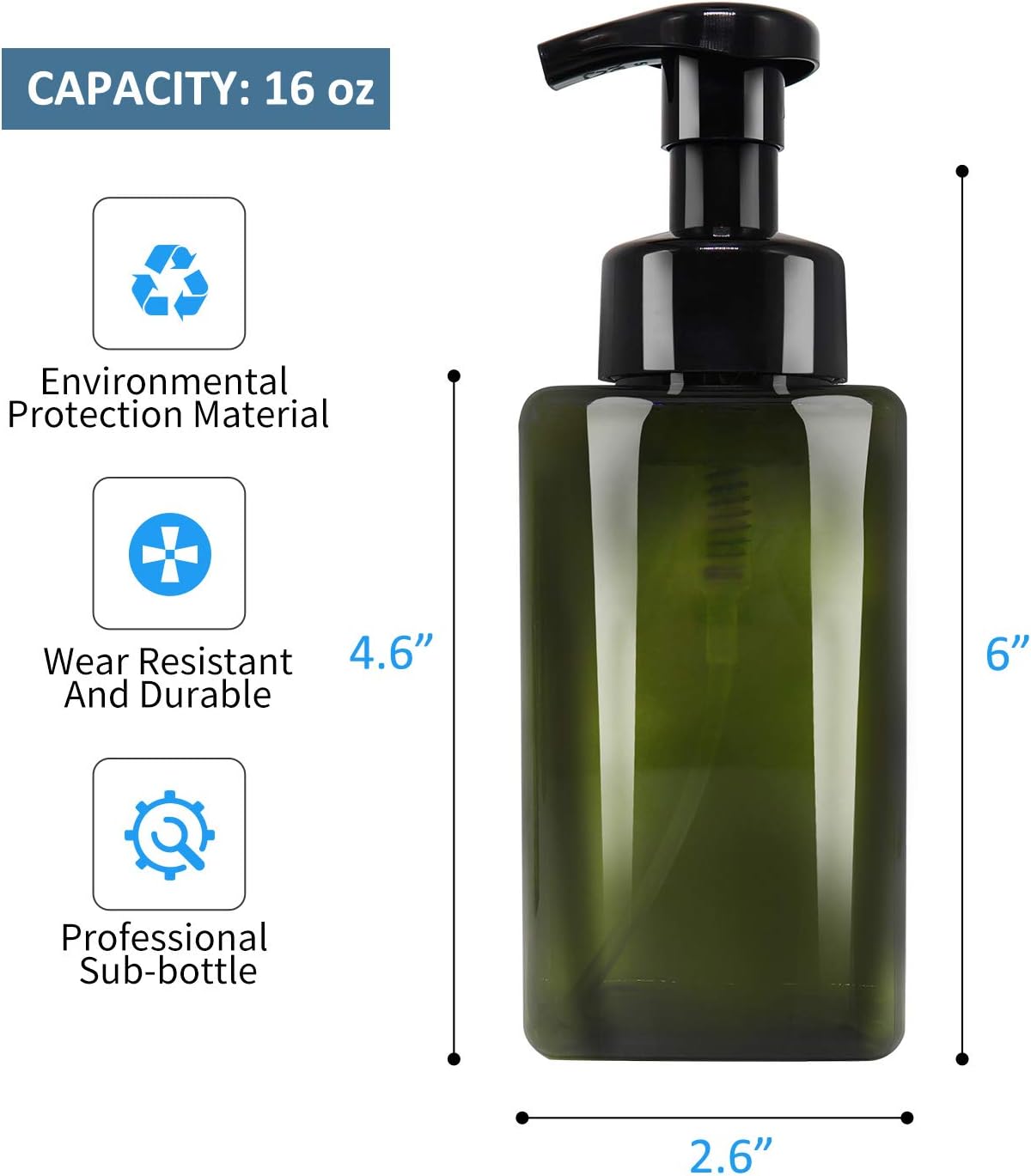 Jolitac 16 oz Dispenser Refillable Bottles 3 Pack, Shampoo Conditioner & Wash Shower PET Plastic Empty Amber Pump Bottle (for Foaming Shampoo)