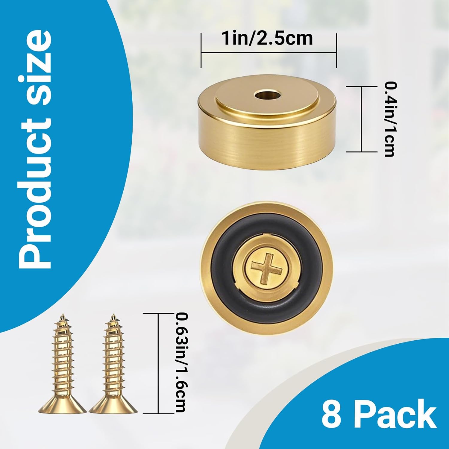 8 Pack Brass Cutting Board Feet with Non Slip Pads,Rubber Feet for Cutting Board,1 Inch Rubber Feet Solid Brass