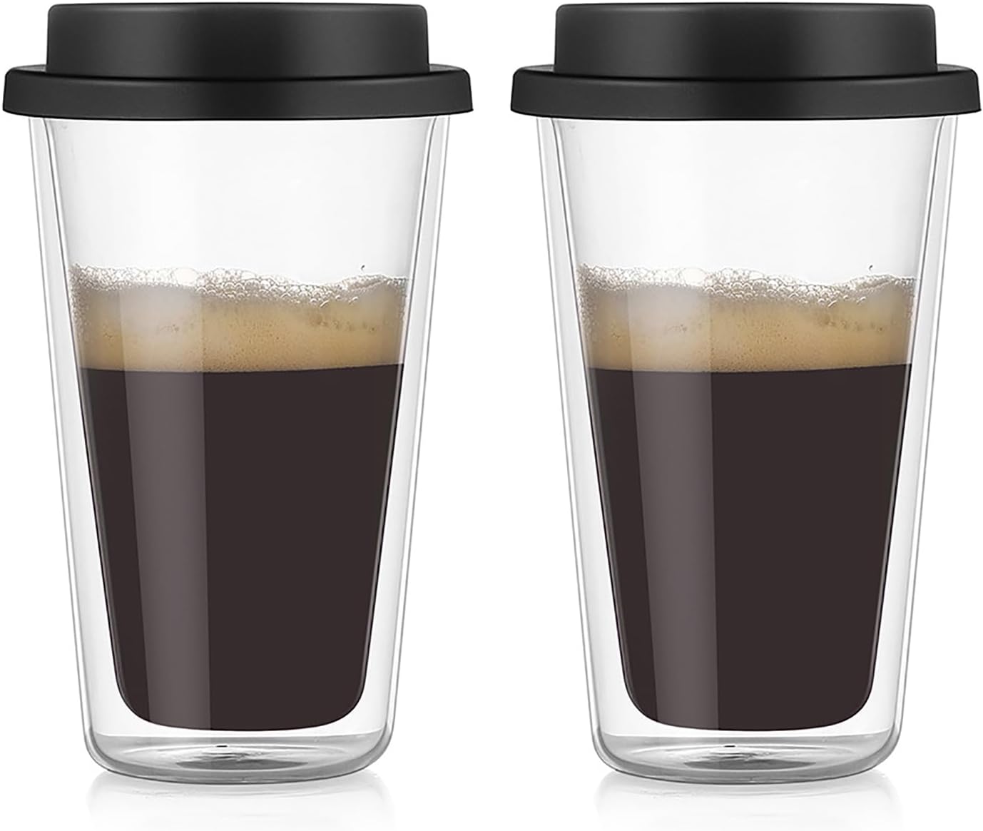 Tazweeq 2 Pack Double Wall Glass Coffee Mugs with Silicone Lids, 12 OZ, Heat Retention & Leak-Proof, Borosilicate Glass for Indoor & Outdoor Use, Dishwasher & Microwave Safe, Ideal for Travel & Office