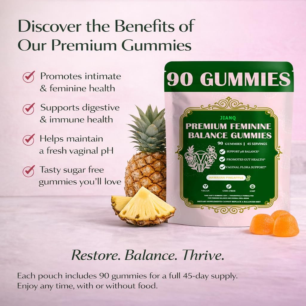 Premium Feminine Balance Gummies for Women - pH Balance Support & Vaginal Probiotic with Hawaiian Pineapple Flavor, Vegan, Gluten-Free – 90 Gummies (45 Servings)