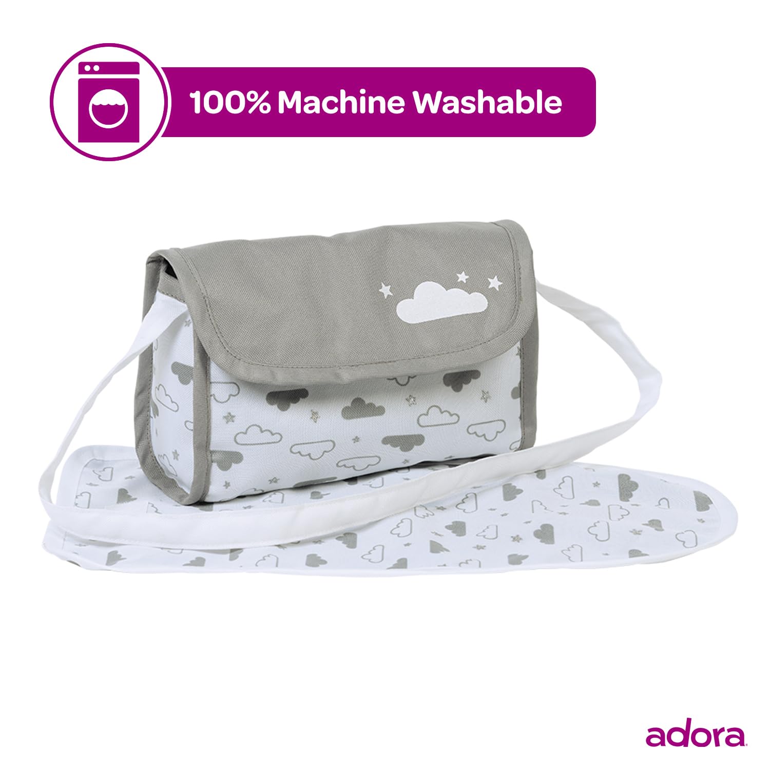 ADORA Bolsa de pañales para muñecas con correas resistentes, incluye cambiador y 2 pañales para muñecas (se adapta a muñecas de 13 pulgadas), regalo de cumpleaños para mayores de 3 años, estrellas