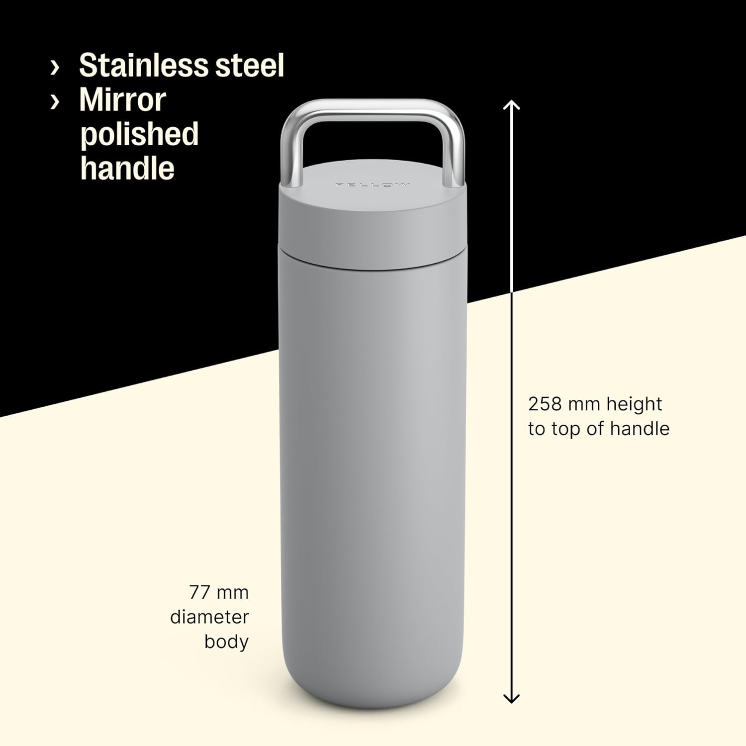 Fellow 20 oz Carter Carry Water Bottle - Leak-Proof Lid, Vacuum Insulated Stainless Steel Tumbler, Keeps Heat for 12 Hours/Stays Cold for 24 Hours, Stainless Steel Handle, Dishwasher Safe,Matte Grey - Image 4