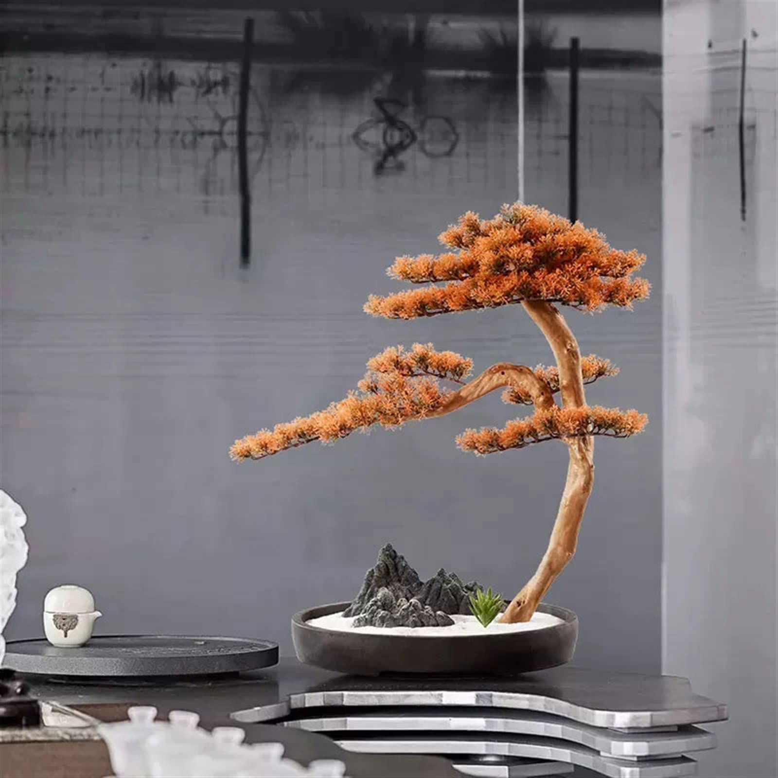 Amazon.de: Knstlicher Baum Knstlicher Bonsai-Baum im chinesischen Stil,  rote Simulation, Willkommens-Kiefer, Bonsai-Baum, Innenbro, Desktop-Dekor,  Simulation, Topf-Steingarten-Dekoration Simulation Bonsai