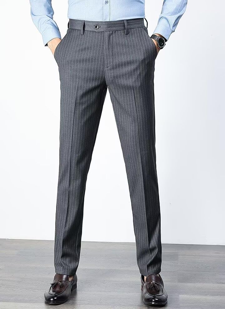 Men's Pinstripe Dress Pants Casual Striped Trousers Slim Fit Lightweight Classic Business Suit Pants Separate2