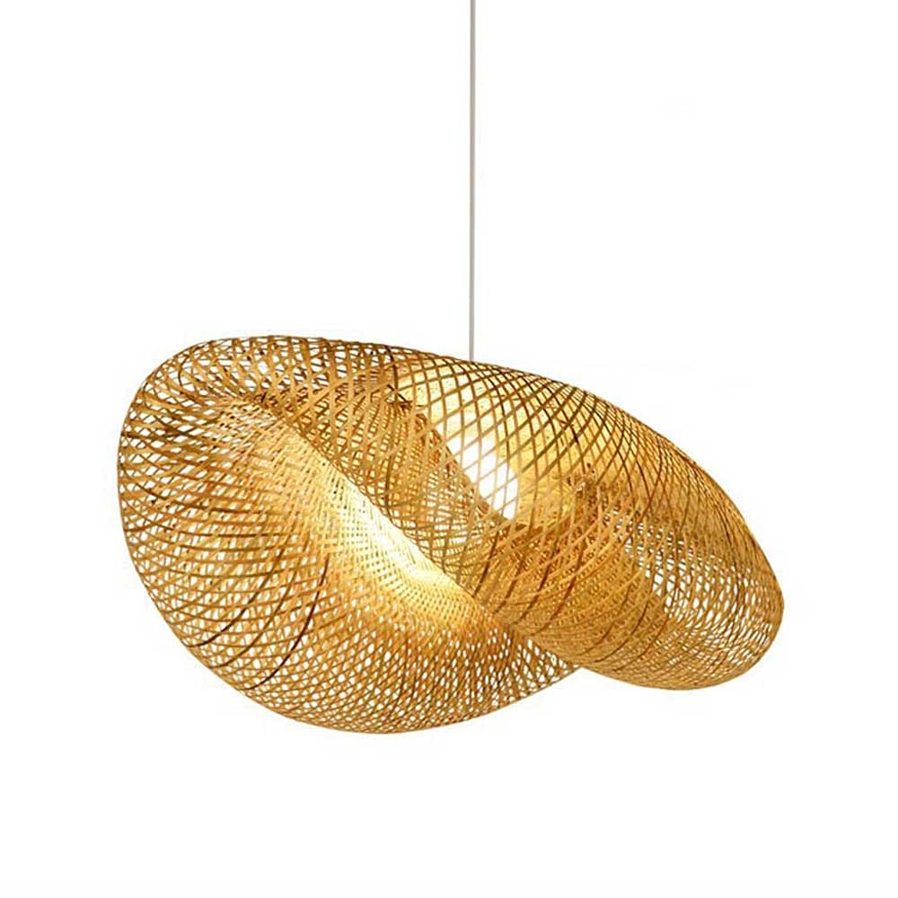 CHENKUI Pantalla De Lámpara De Estilo Geométrico De Araña Arte De Bambú Moderno 1 Luz, Lámpara Colgante De Techo De Ratán Tejido Accesorios De Iluminación De Techo De Decoración Nido De Pájaro Mimbre