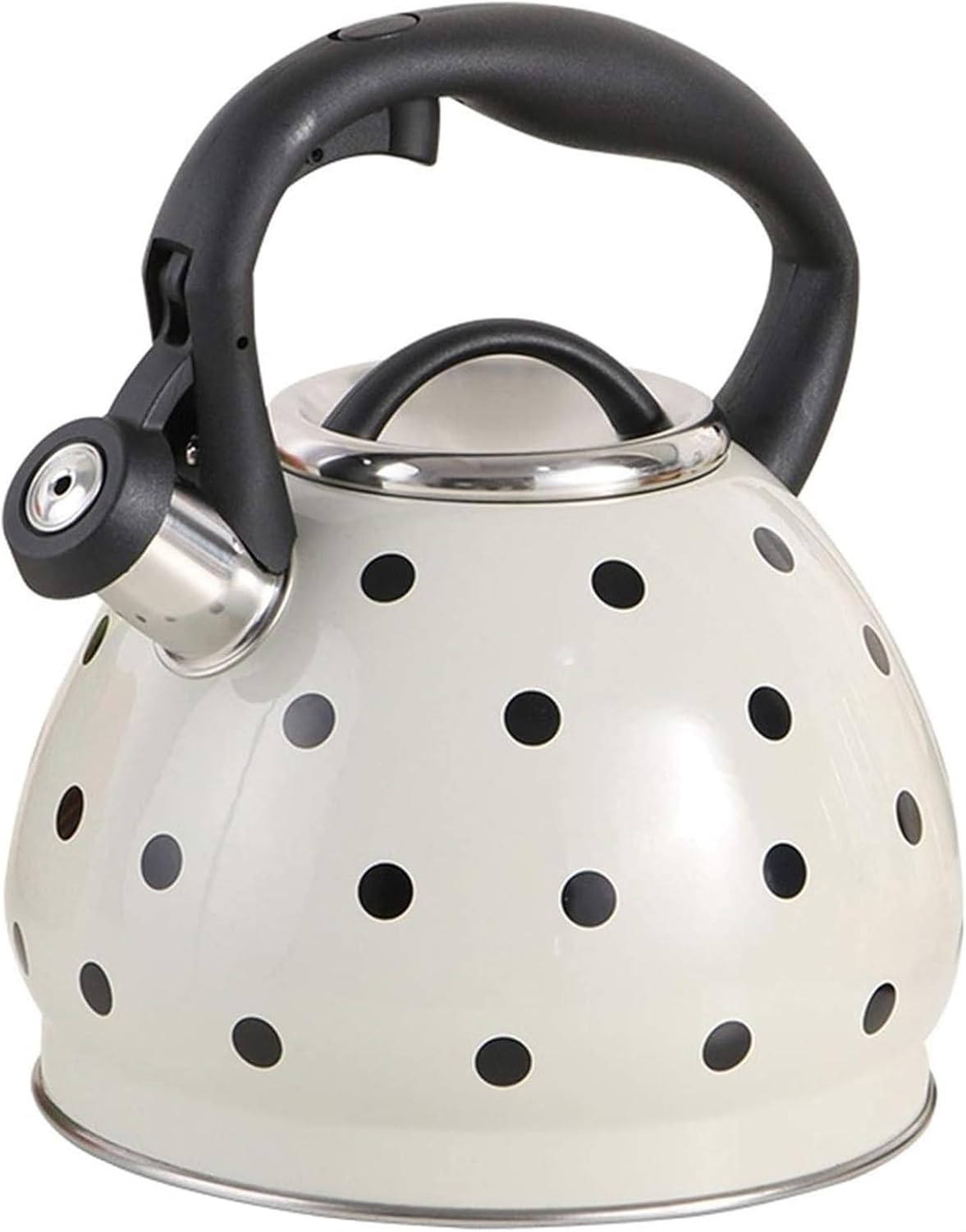 Whistling Tea Kettle for Stove Top, Black and White Polka Dot Tea Pot Stovetop, 3.2 Quart Food Grade 304 Stainless Steel Teapot with Cool Touch Ergonomic Handle for Home & Kitchen