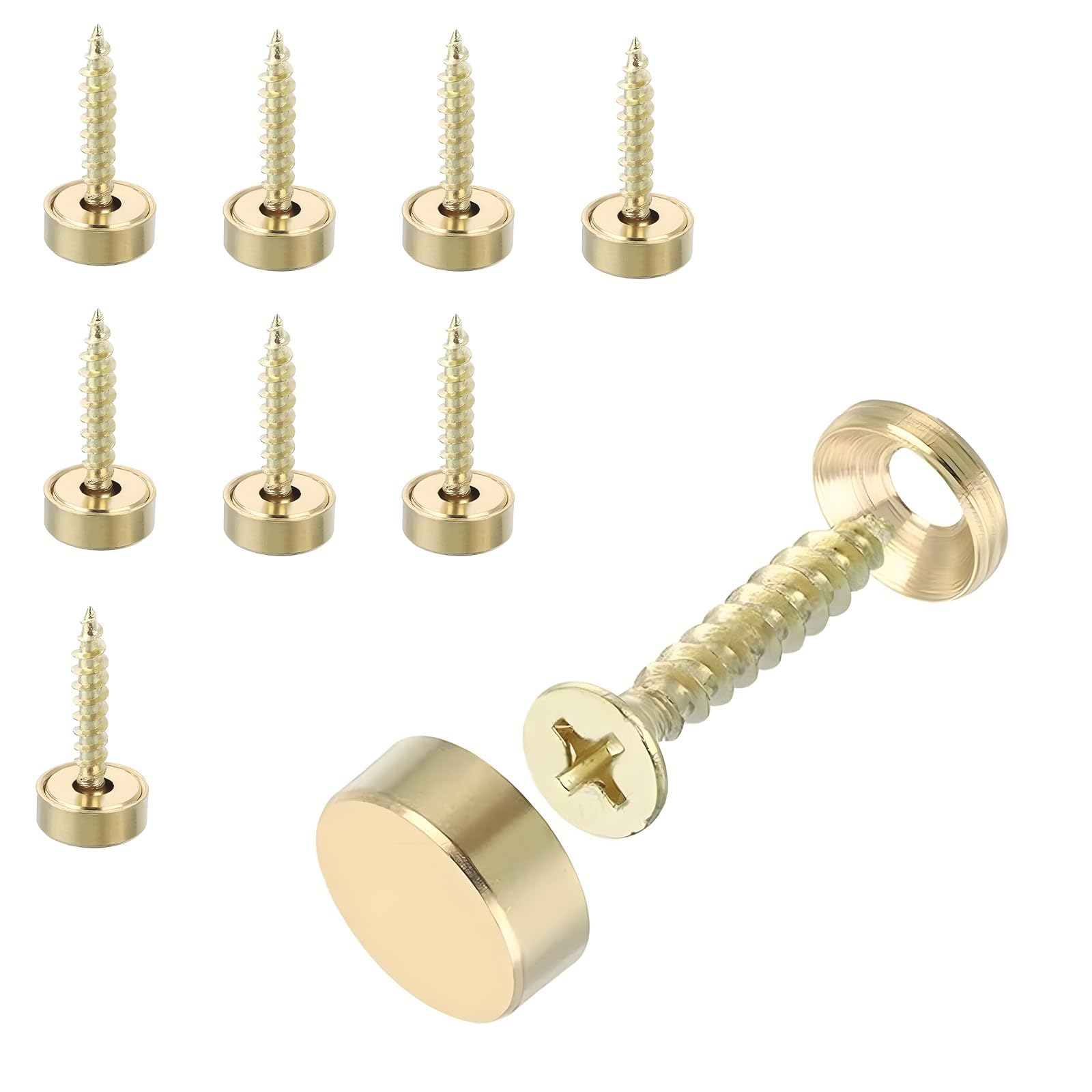 8 Sets Mirror Screws, 12mm Gold Brass Screw with Chrome Cap Washers, Stainless Steel Mirror Screws Decorative Caps Cover Nails for Furniture Fixing(Mirror, Photo Frame Fixing etc)