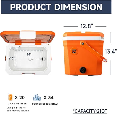 Miniatura 4 de Enfriador portátil ultraligero EchoSmile 20L/21qt, caja de pecho de hielo aislada al aire libre
