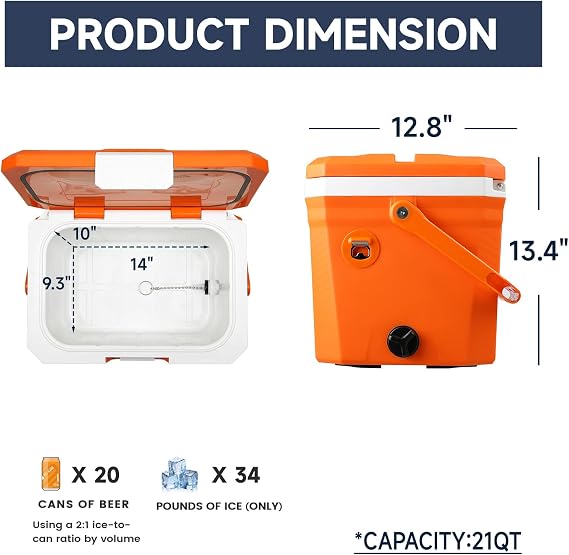 EchoSmile Ultra-Light Portable Cooler 20L/21qt, Outdoor Insulated Ice Chest Box