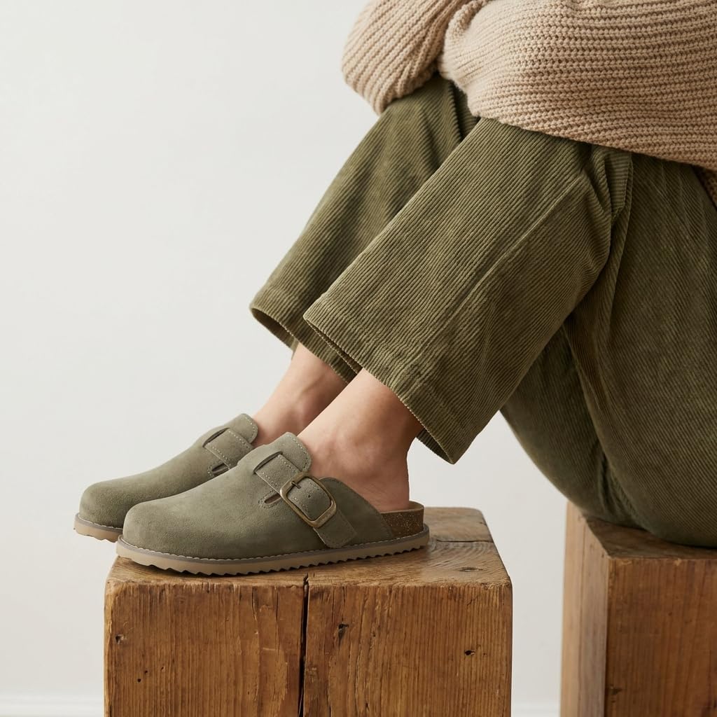 CUSHIONAIRE Women's Blain Genuine Suede Slip-On Clogs with + Memory Foam & Chic Buckle Mule - Comfortable, Non-Slip, Wide Widths Available - Image 7