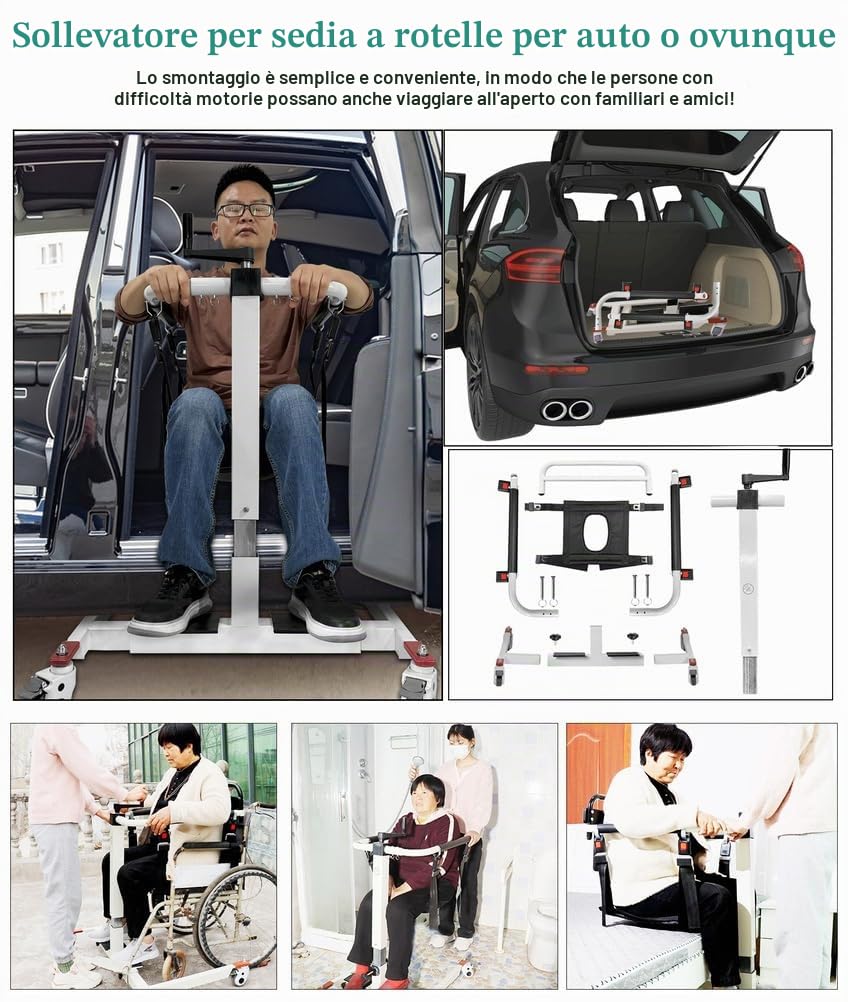 Sedia da Trasferimento per Pazienti con Leva di Sollevamento Manuale per la Casa, Sedia da Trasferimento per Pazienti con Sedia a Rotelle per Auto, Regolazione Altezza/Larghezza