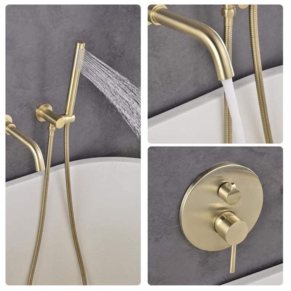 Juego de grifo de baño de latón montado en la pared + cabezal de ducha, cepillo de ducha de mano, dorado y negro