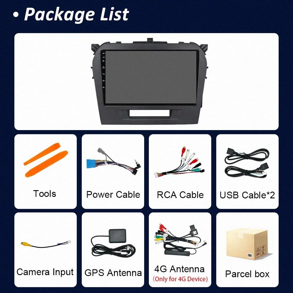 Car Stereo Carplay Radio de Coche para Suzuki Vitara 2015-2019 Soporta Bluetooth, Control Volante, USB, WiFi, 4G, Mirror-Link, GPS Navegador/Radio FM, 4 Nuclear 1G+32G