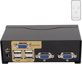 SHYEKYO 2 In 1 Out VGA KVM Switch Box, Two Switching Modes 4 USB Port VGA KVM Switcher VGA KVM Switch for Home for Office(#2)