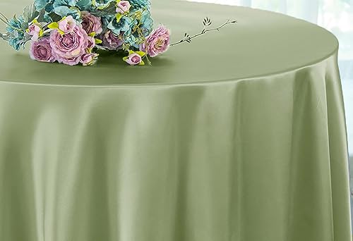 Miniatura 6 de Manteles redondos de satén sin costuras de 108 pulgadas para restaurante, cocina, comedor, boda, fiesta, banquete, eventos, color champán